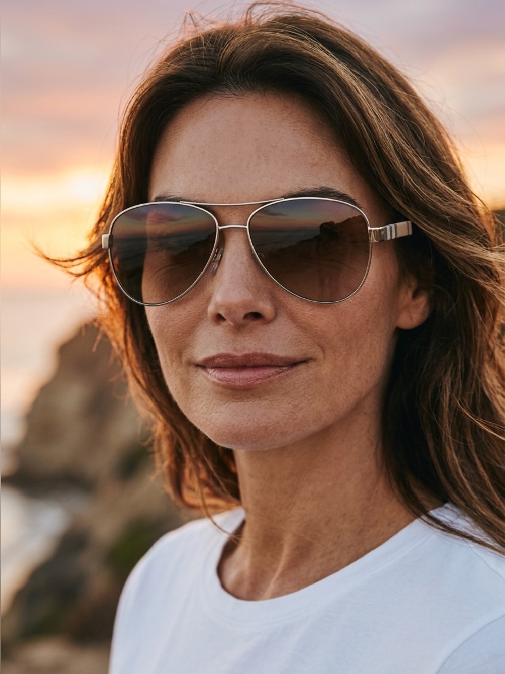 Burberry Gold Aviator Sunglasses with Brown Gradient Lenses and Tan Case